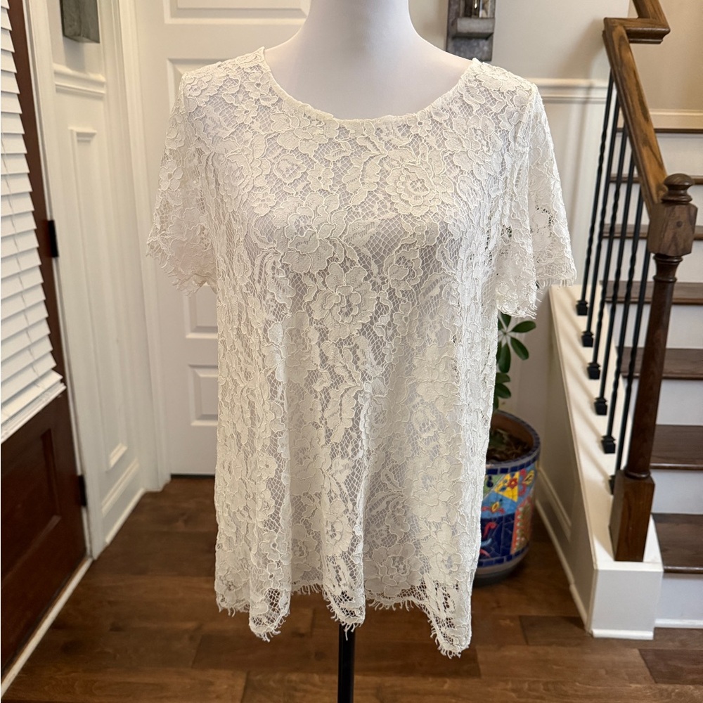 Ellie and Kate NWOT Elegant White Lace Split Back Top